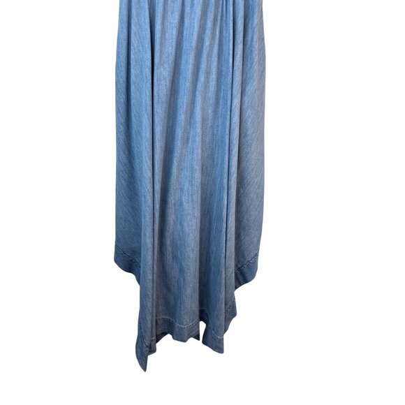 Gap Smocked Medium Empire Waist Blue Midi Dress Asymmetrical Hem - Picture 11 of 12